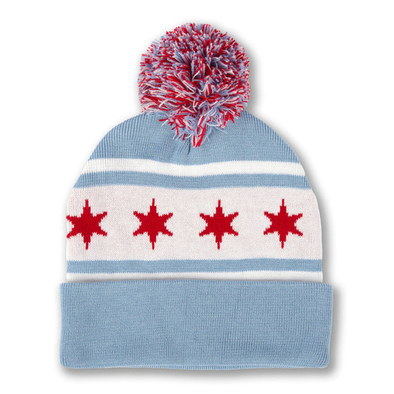 Chicago Flag Knit Hat with Pom