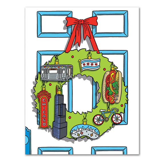 BOXED Chicago Wreath Christmas Card