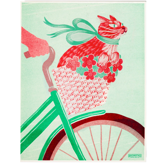 Cat In A Bike Basket Print