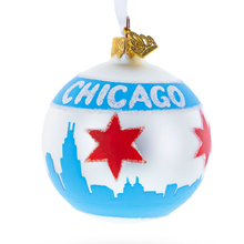 Chicago Flag Glass Ball Ornament 3.25"
