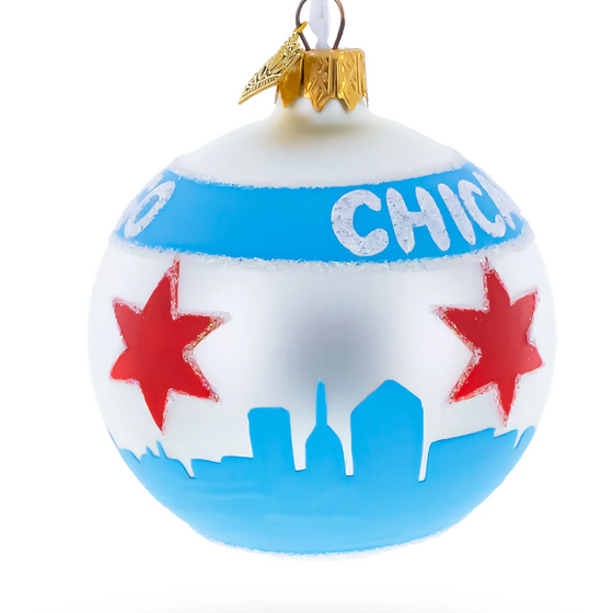 Chicago Flag Glass Ball Ornament 3.25"