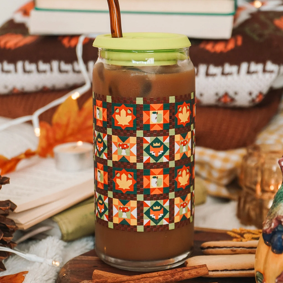 Autumn Quilt 20 oz Glass