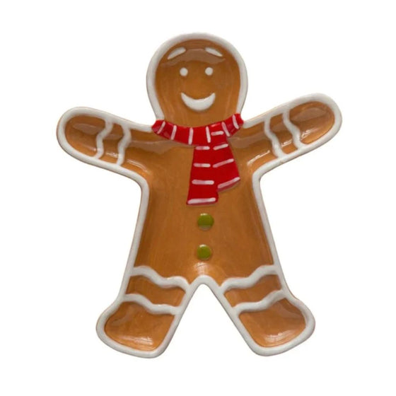 Hand-Painted Ceramic Gingerbread Man w/ Scarf Shaped Platter