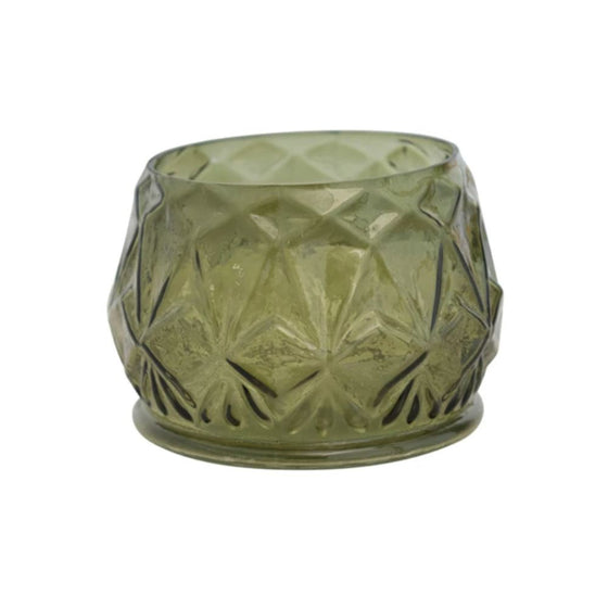 Green Embossed Glass Votive