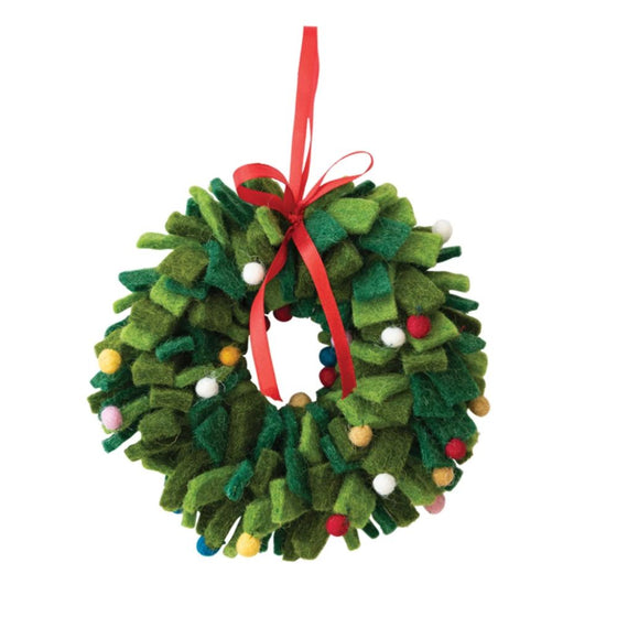 7" Round Handmade Wool Felt Wreath Ornament