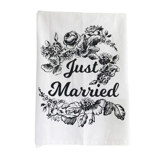 Just Married Flour Sack Tea Towel