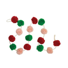  72" Wool Felt Pom Pom Garland, Pink, Red and Green